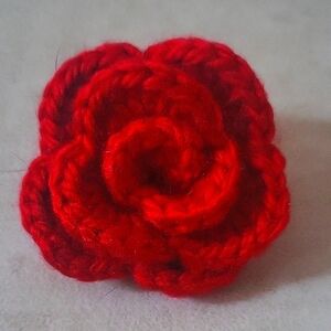 Elegant Red Crochet Rose Brooch
